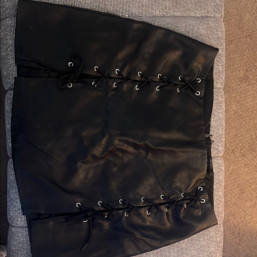 Black Lace-Up Leather Skirt